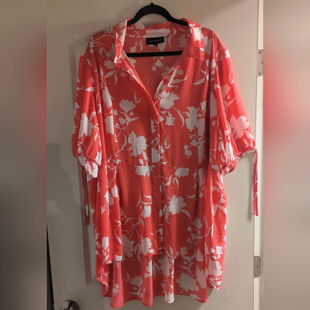 Lane Bryant coral floral high-low peplum